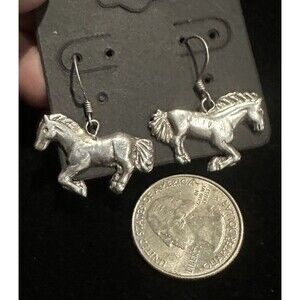 Vintage Running Horse Western Equestrian Dangle Earrings 925 Sterling Silver